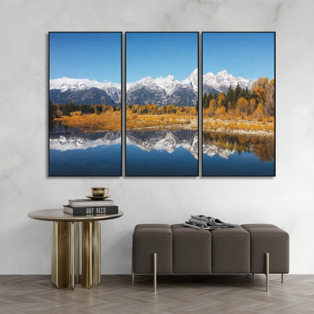 Quadro decorativo Sereno Encontro de Água e Neve com 3 quadros