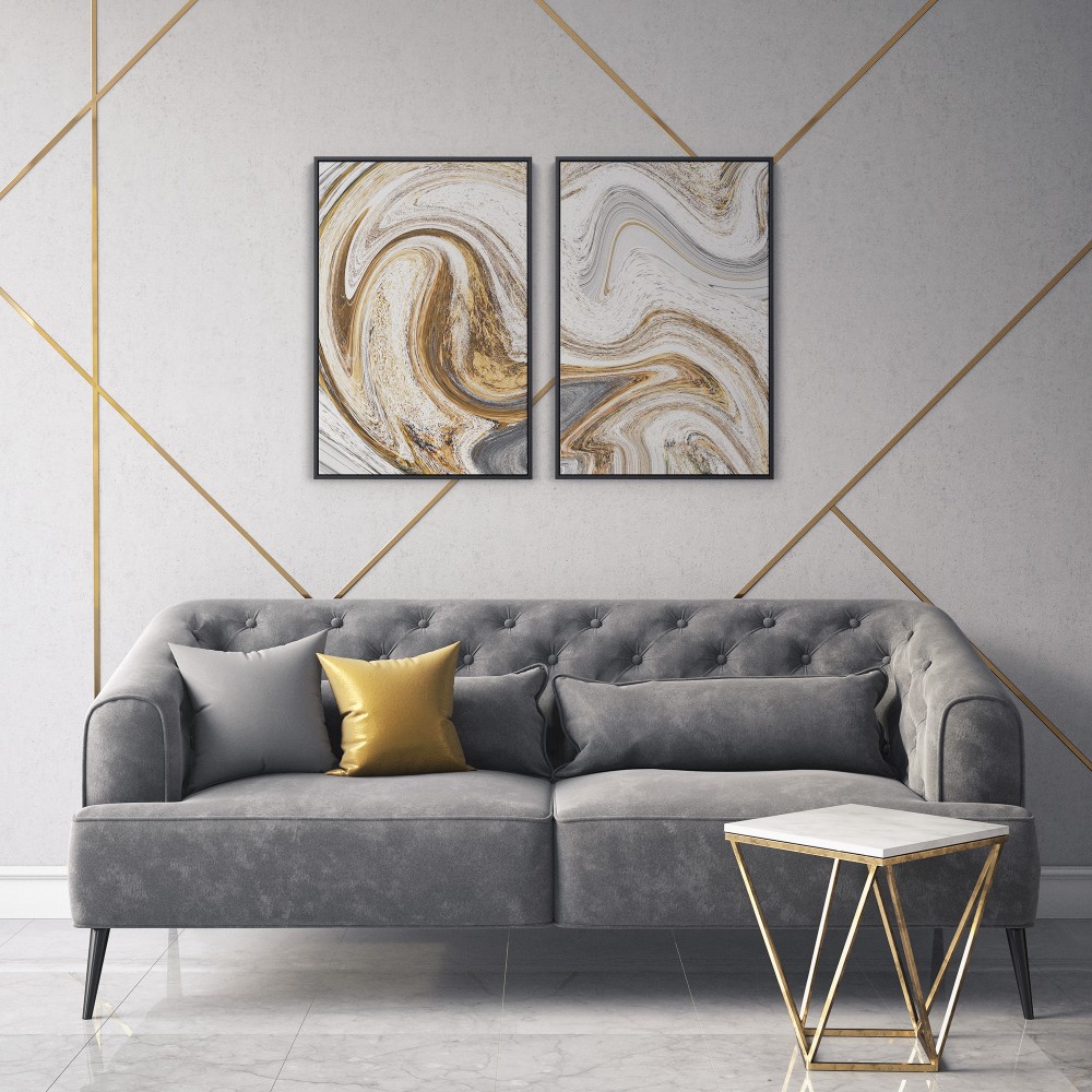 Quadro decorativo ouro branco - com 2 quadros