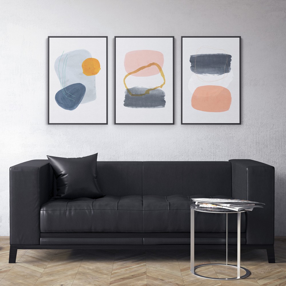 Quadro decorativo abstrato escandinavo minimalista - com 3 quadros