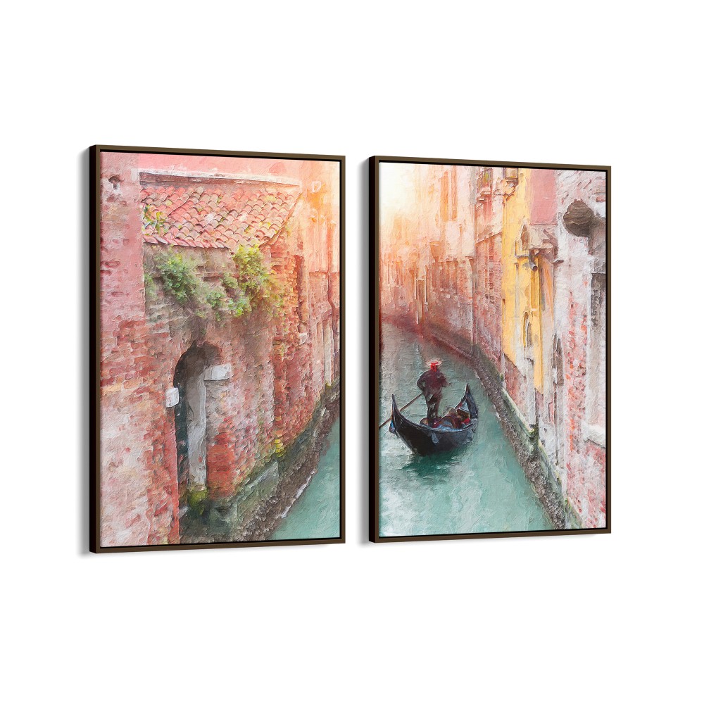 Quadro decorativo gôndola em um canal de veneza - com 2 quadros