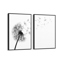 Quadro decorativo dente de leão com sementes ao vento - com 2 quadros