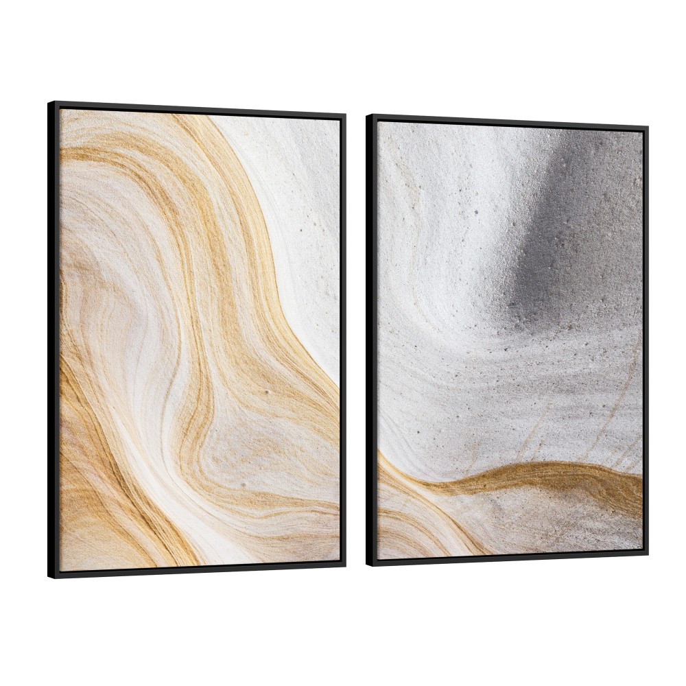 Quadro decorativo abstrato dourado e prateado - com 2 quadros