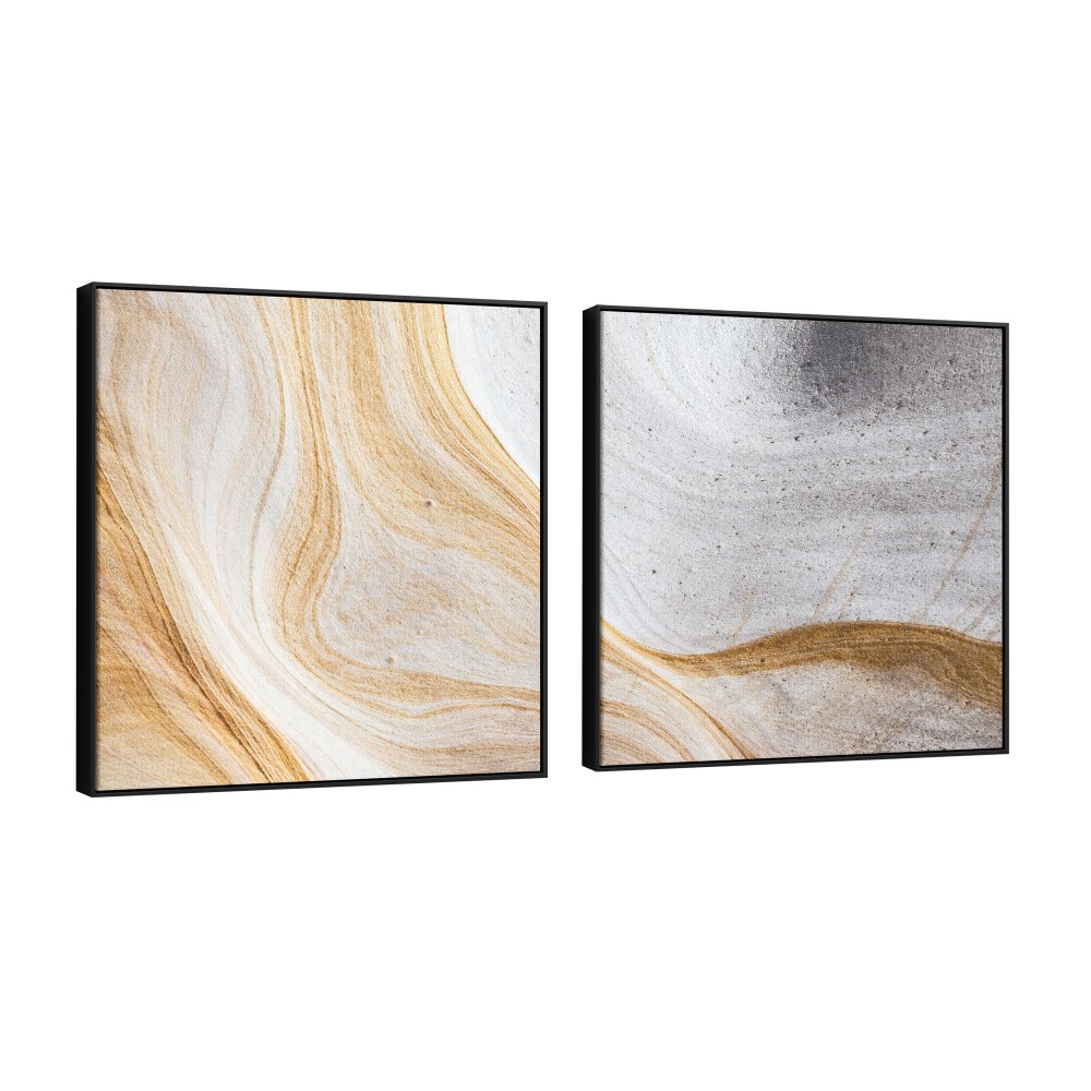 Quadro decorativo abstrato dourado e prateado - com 2 quadros quadrados