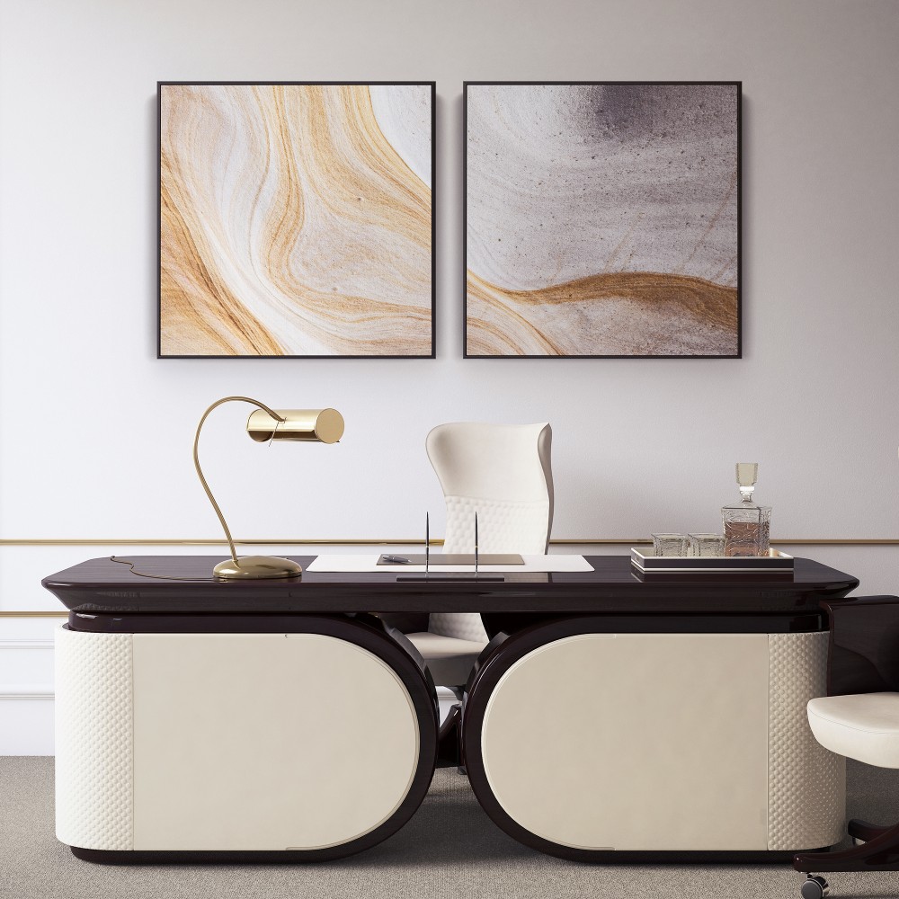 Quadro decorativo abstrato dourado e prateado - com 2 quadros quadrados