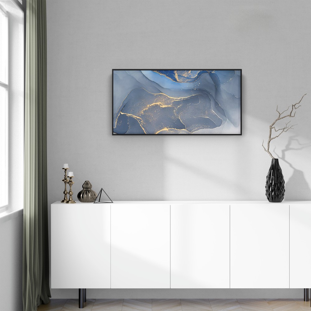 Quadro decorativo Abstrato Azul e dourado - panorâmico