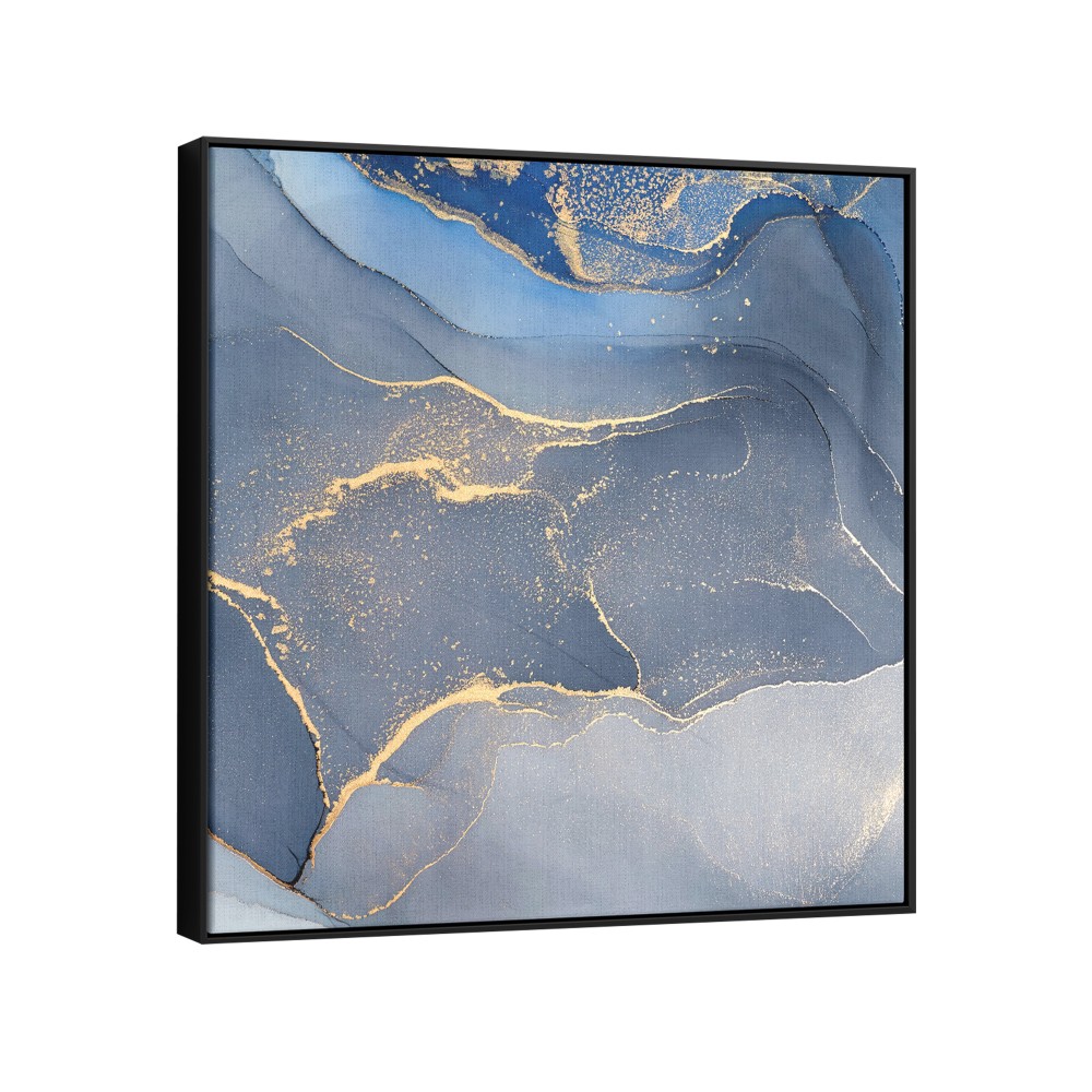 Quadro decorativo abstrato azul e dourado - quadrado