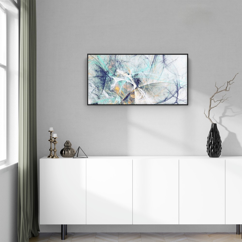 Quadro decorativo arte fractal Azul amarelo e branco - versão panorâmica Quadro decorativo arte fractal Azul amarelo e branco - versão panorâmica