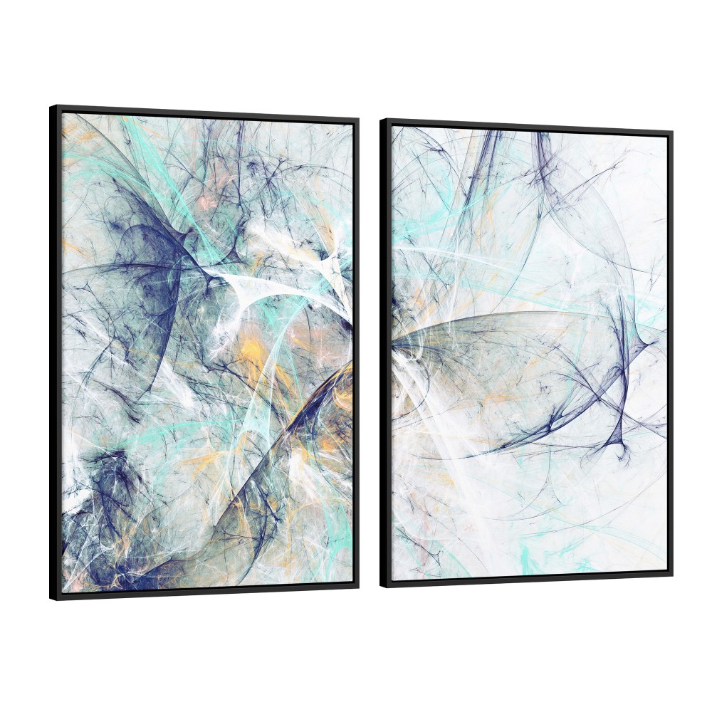 Quadro decorativo arte fractal azul amarelo e branco - com 2 quadros Quadro decorativo arte fractal azul amarelo e branco - com 2 quadros