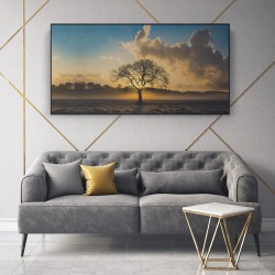Quadro decorativo por do sol no campo - versão panorâmica