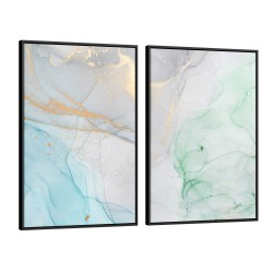 Quadro decorativo mármore safira azul e verde - com 2 quadros Quadro decorativo mármore safira azul e verde - com 2 quadros