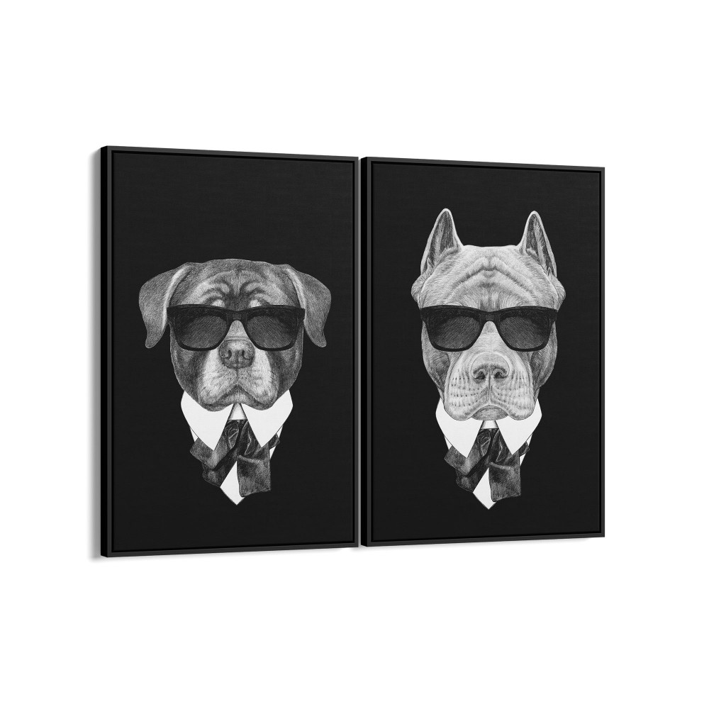 Quadro decorativo rottweiler e pitbull de terno - com 2 quadros