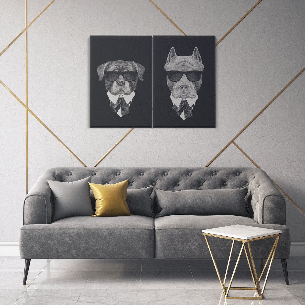 Quadro decorativo rottweiler e pitbull de terno - com 2 quadros