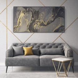 Quadro decorativo marmorizado negro e dourado - versão panorâmica