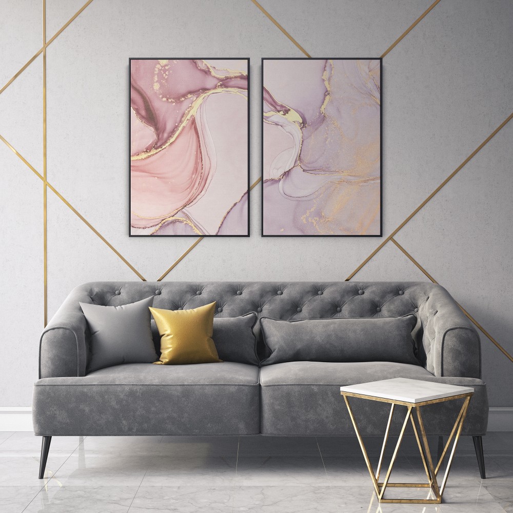 Quadro decorativo abstrato rosé - com 2 quadros