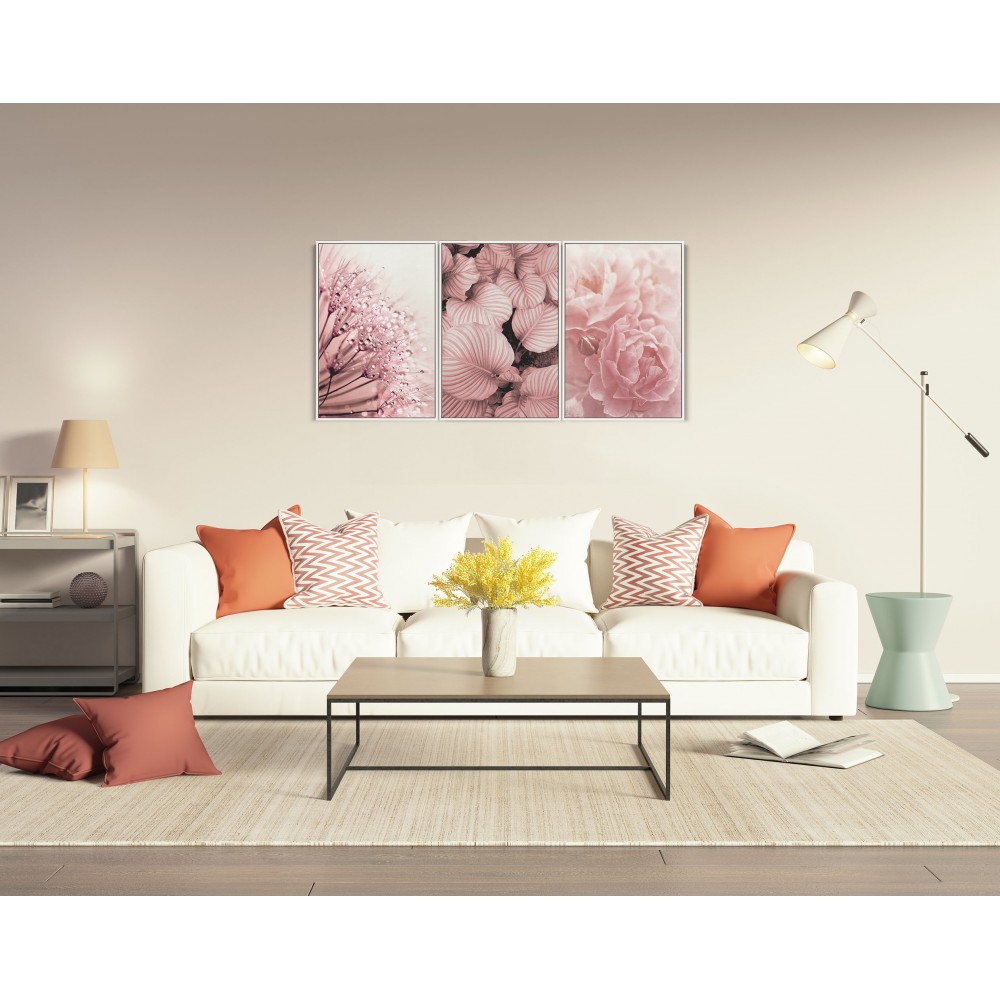 Quadro decorativo flores rosé - com 3 quadros