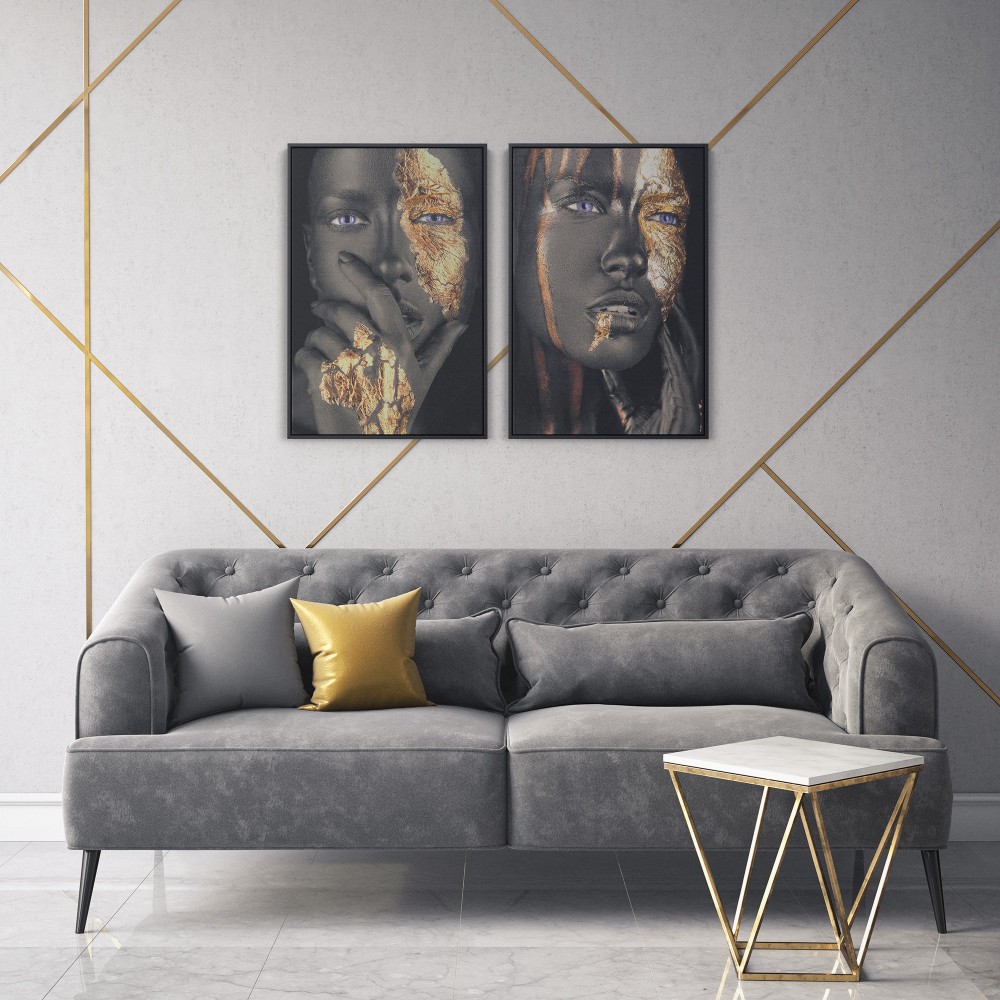 Quadro decorativo golden look - com 2 quadros