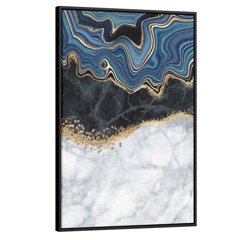 Quadro decorativo abstrato azul bege cinza e branco