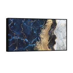 Quadro decorativo abstrato azul dourado preto e branco - versão panorâmica Quadro decorativo abstrato azul dourado preto e branco - versão panorâmica