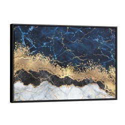 Quadro decorativo abstrato azul dourado preto e branco - versão paisagem Quadro decorativo abstrato azul dourado preto e branco - versão paisagem