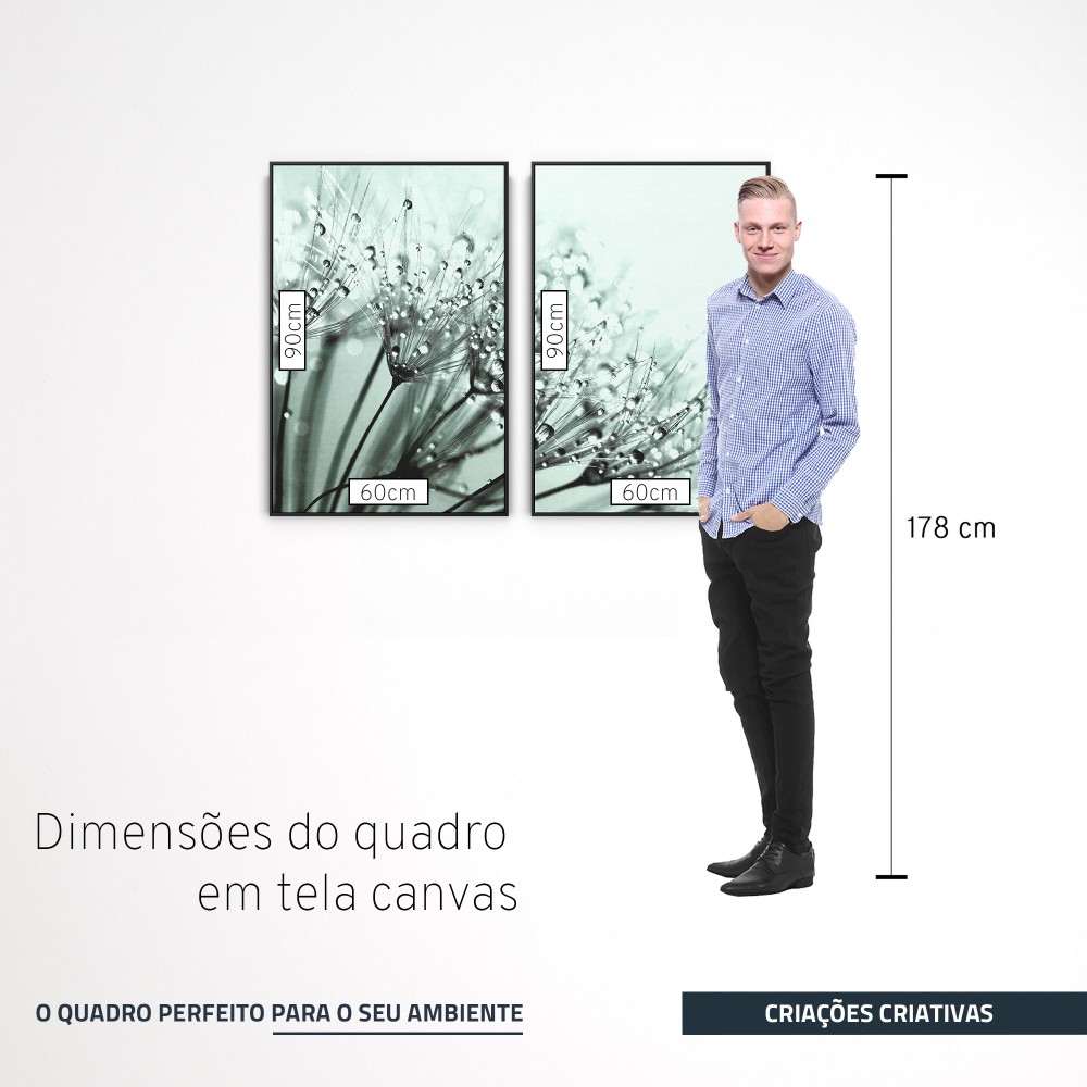 Quadro decorativo dente de leão com orvalho sobre fundo verde - com 2 quadros