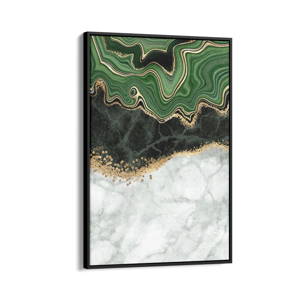 Quadro decorativo abstrato verde preto dourado e cinza