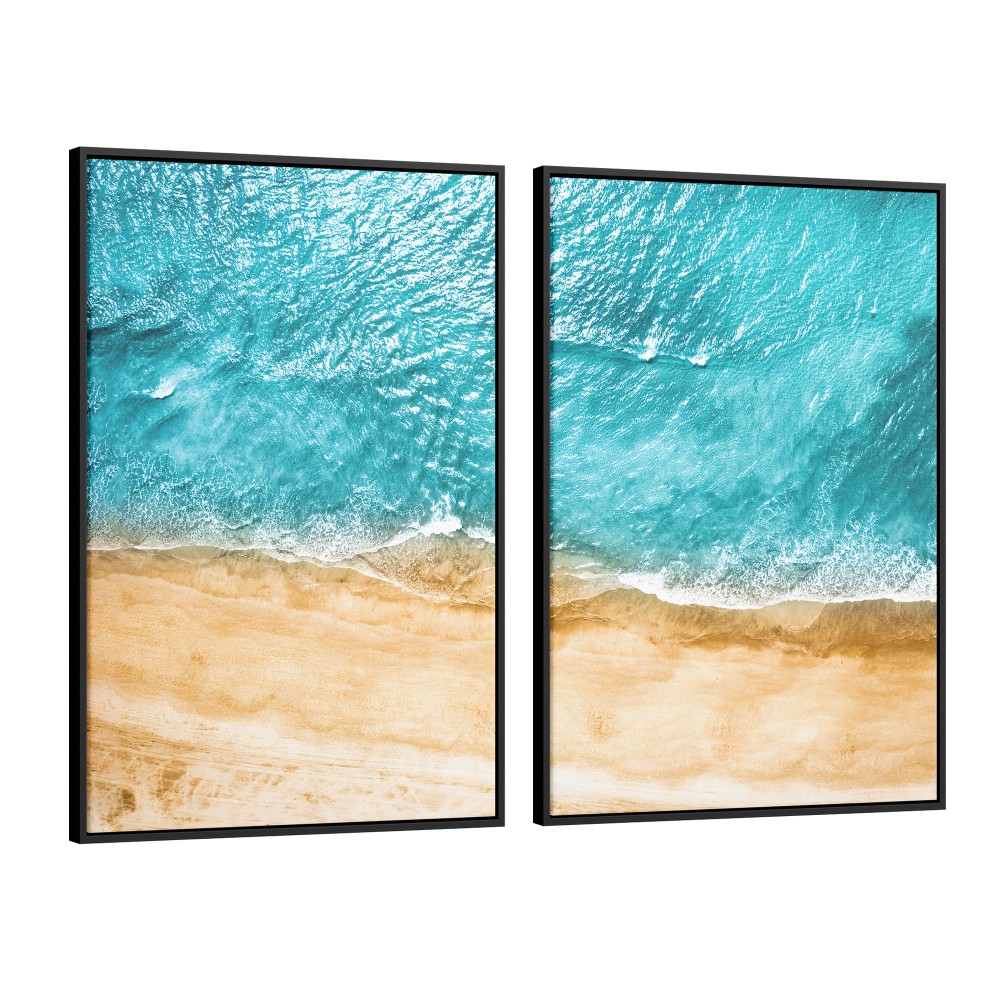 Quadro decorativo vista aérea da praia e mar - com 2 quadros