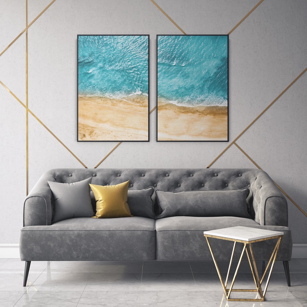 Quadro decorativo vista aérea da praia e mar - com 2 quadros