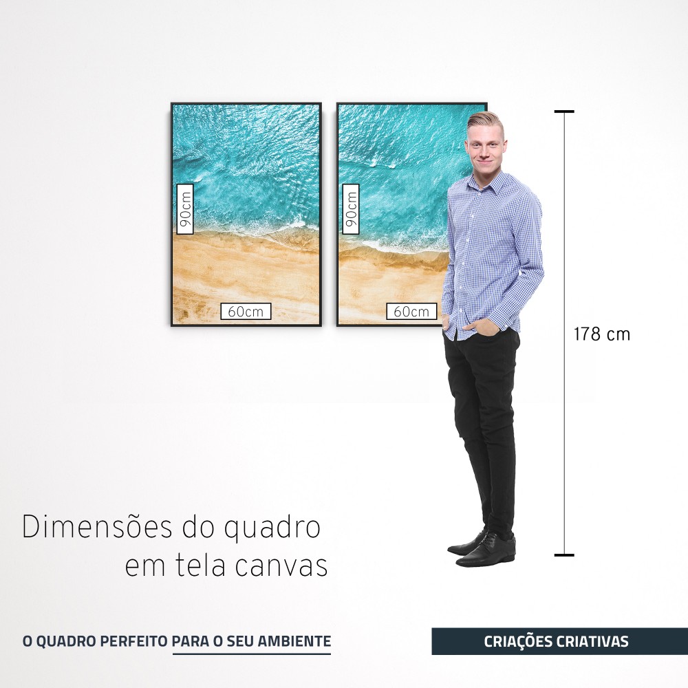 Quadro decorativo vista aérea da praia e mar - com 2 quadros