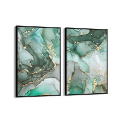 Quadro decorativo abstrato mármore verde jade - com 2 quadros Quadro decorativo abstrato mármore verde jade - com 2 quadros