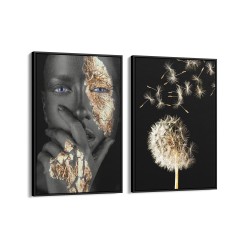 Quadro decorativo linda mulher e dente de leão - com 2 quadros Quadro decorativo linda mulher e dente de leão - com 2 quadros