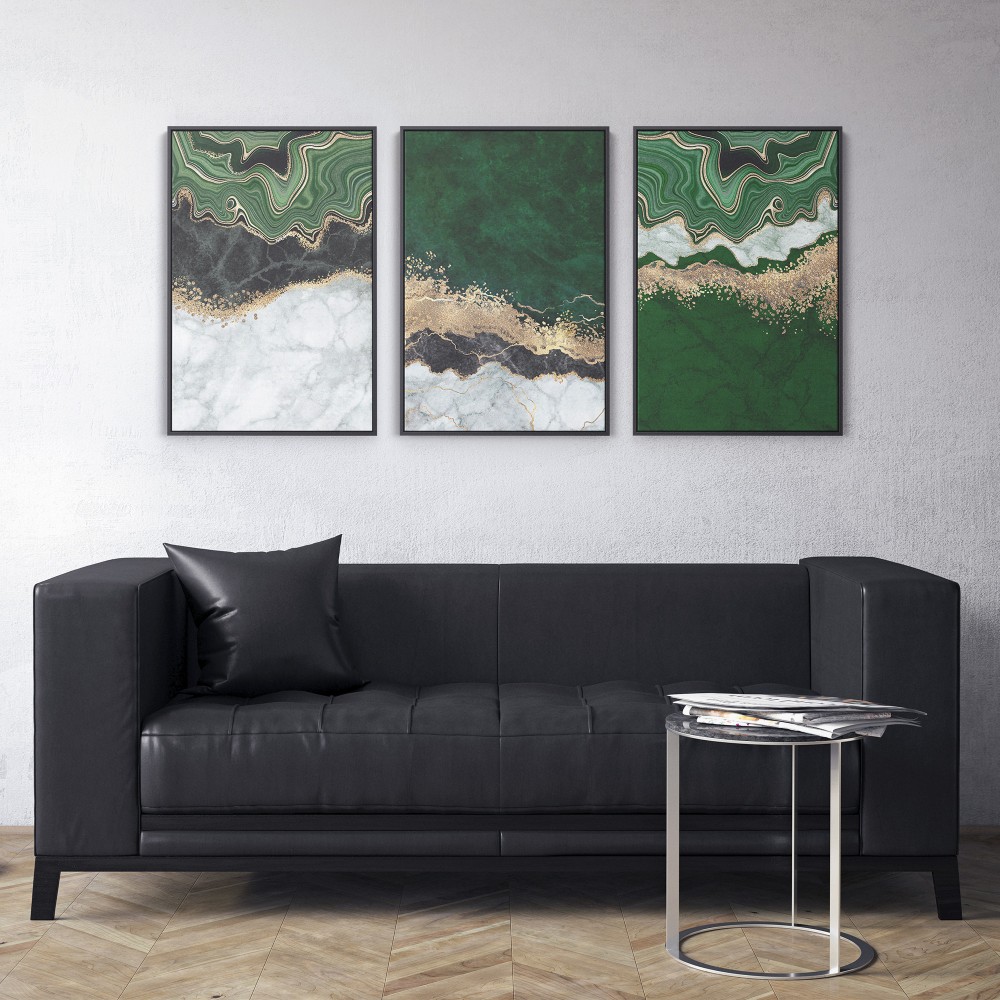 Quadro decorativo Trio Abstrato Verde - com 3 quadros