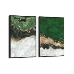 Quadro decorativo duo abstrato verde - com 2 quadros