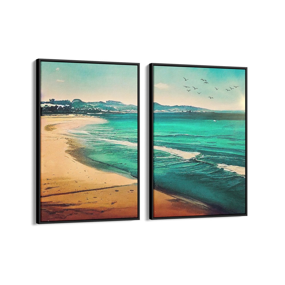 Quadro decorativo aquarela praiana - com 2 quadros