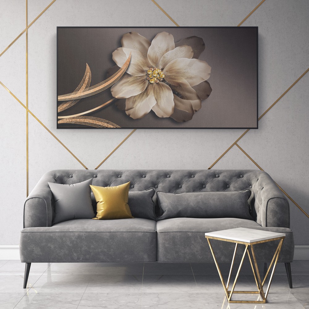 Quadro decorativo flor beige - versão panorâmica