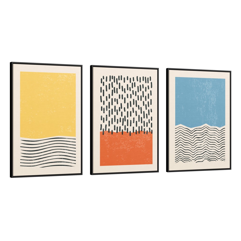 Quadro decorativo abstrato amarelo vermelho e azul - com 3 quadros