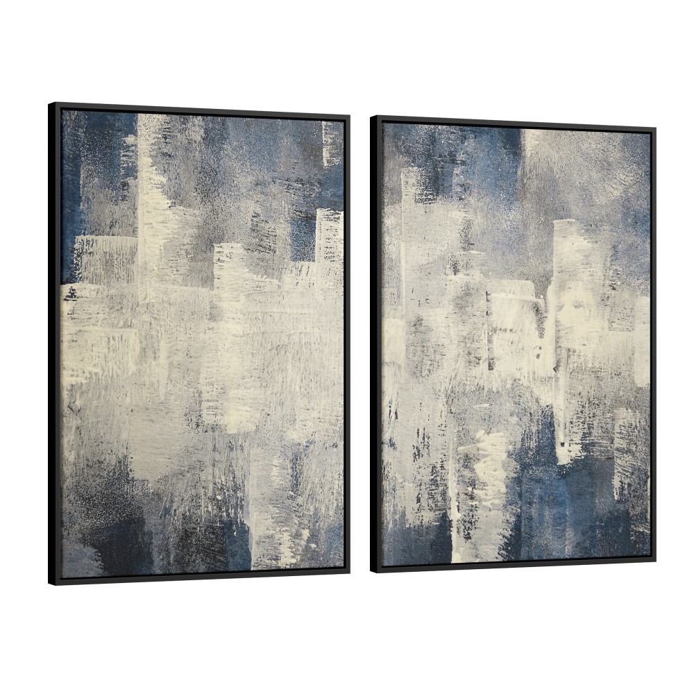 Quadro decorativo abstrato cinza e azul - com 2 quadros