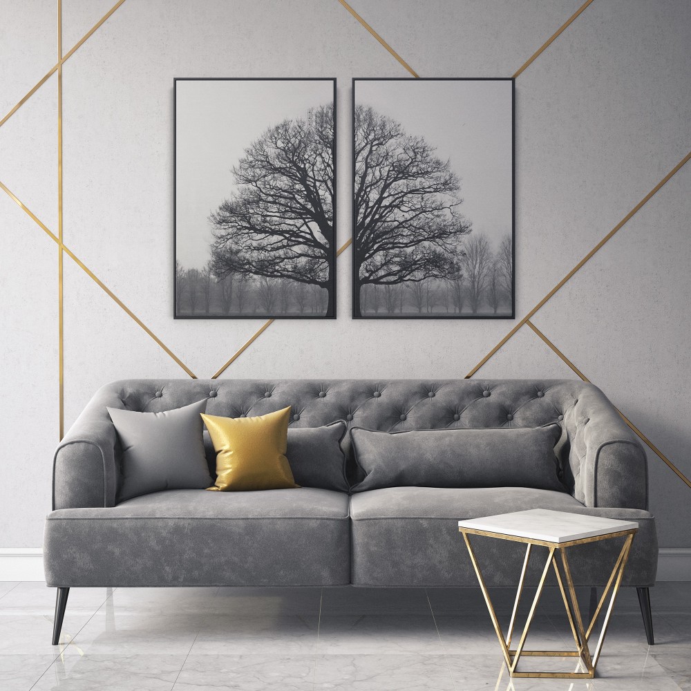 Quadro decorativo Árvore em preto e branco - com 2 quadros