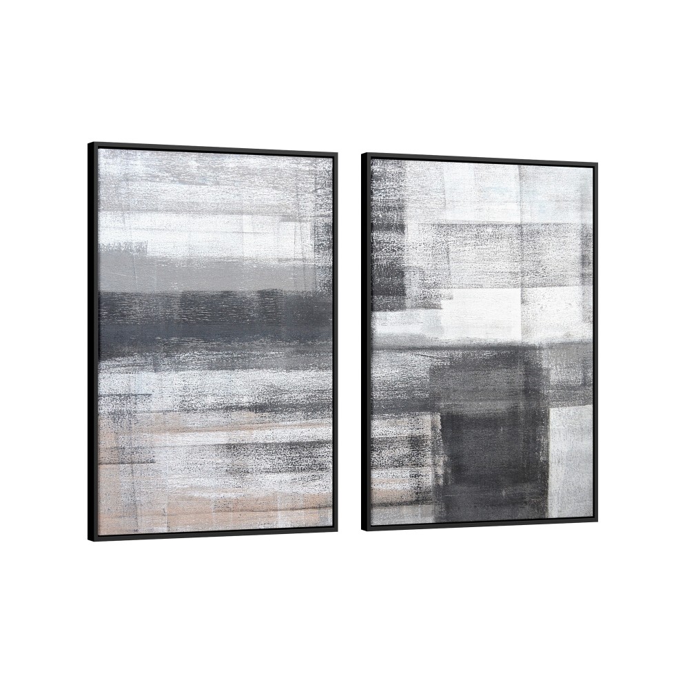 Quadro decorativo Abstrato Cinza e Bege - com 2 quadros