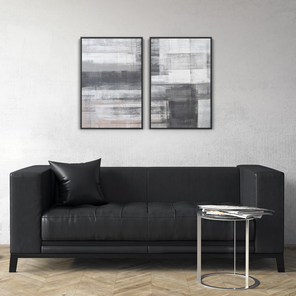 Quadro decorativo Abstrato Cinza e Bege - com 2 quadros
