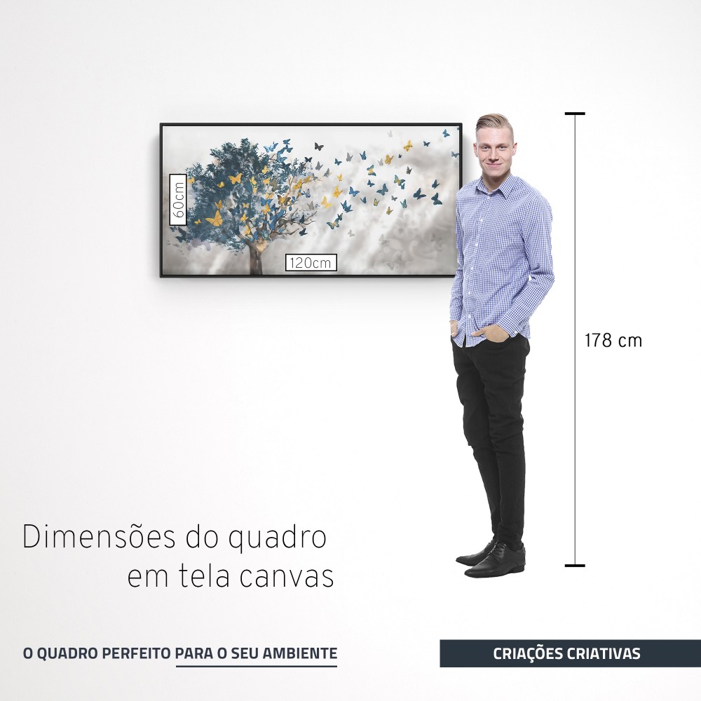 Quadro decorativo Árvore com borboletas - versão panorâmica