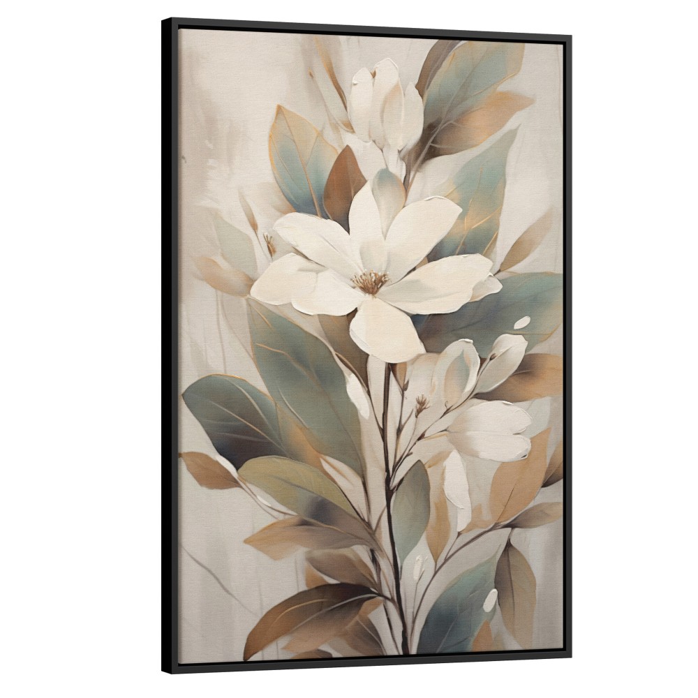 Quadro decorativo Pintura floral em tons de branco verde e bege 535