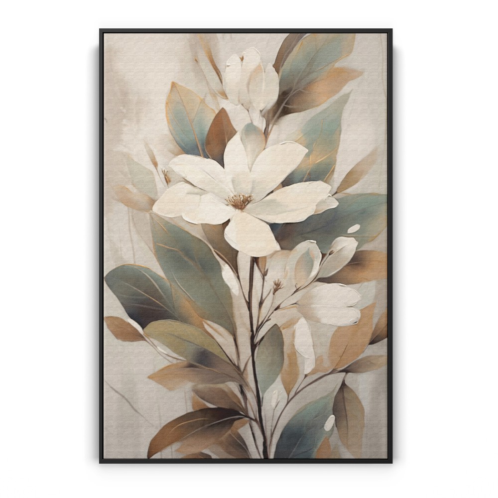 Quadro decorativo Pintura floral em tons de branco verde e bege 535