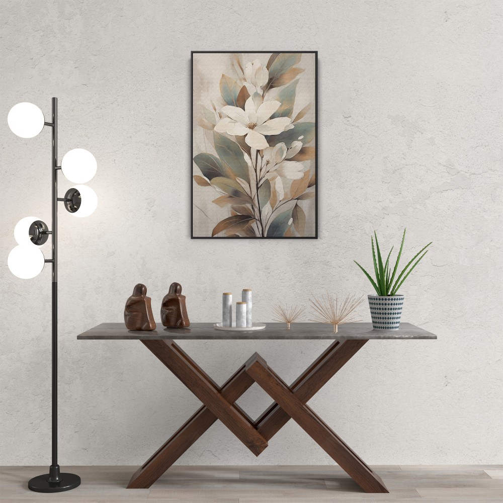 Quadro decorativo Pintura floral em tons de branco verde e bege 535