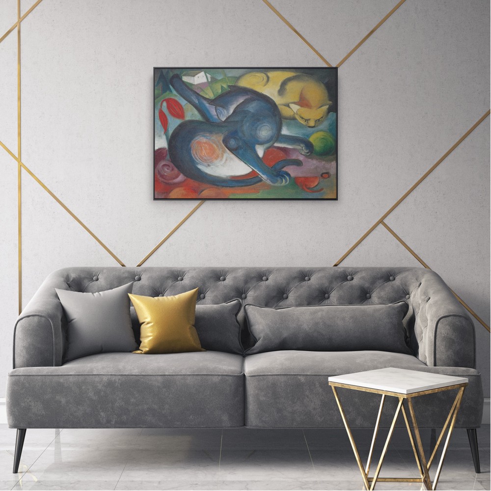 Quadro decorativo Dois gatos Azul e Amarelo por Franz Marc