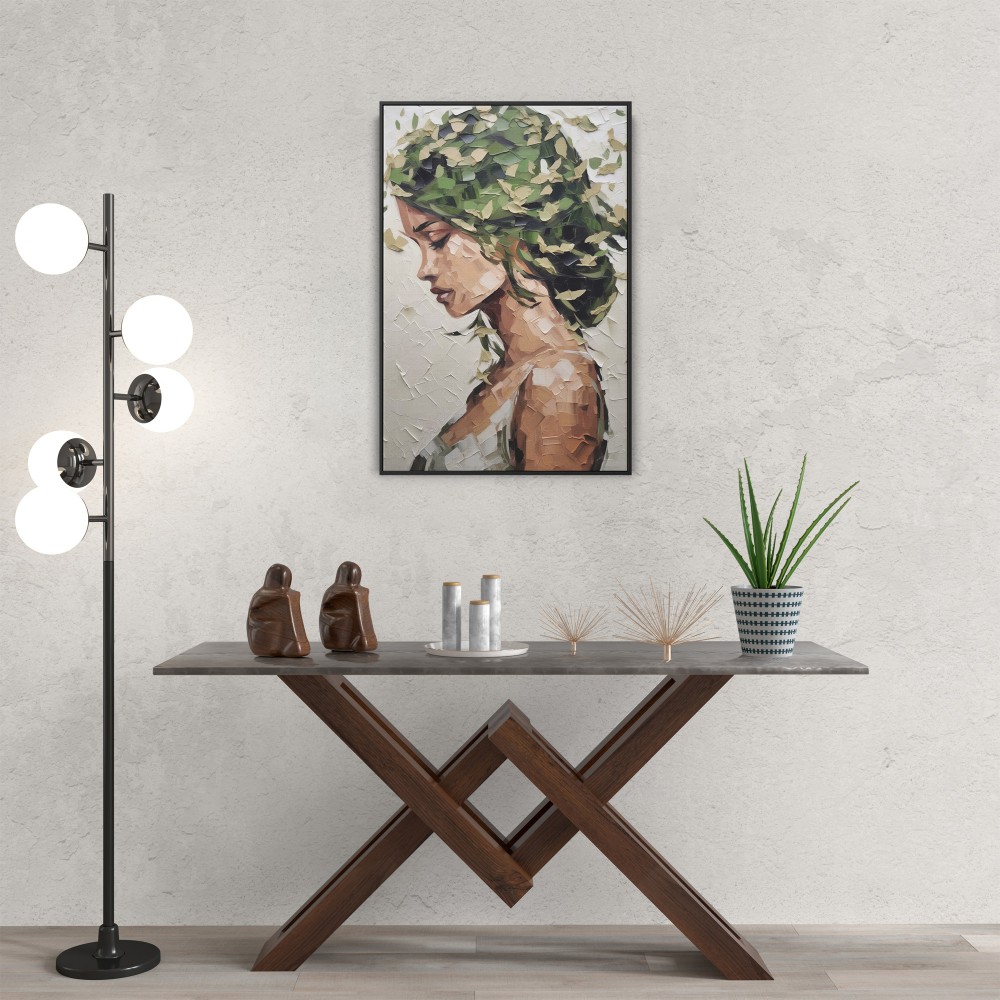 Quadro decorativo Pintura mulher com folhagem