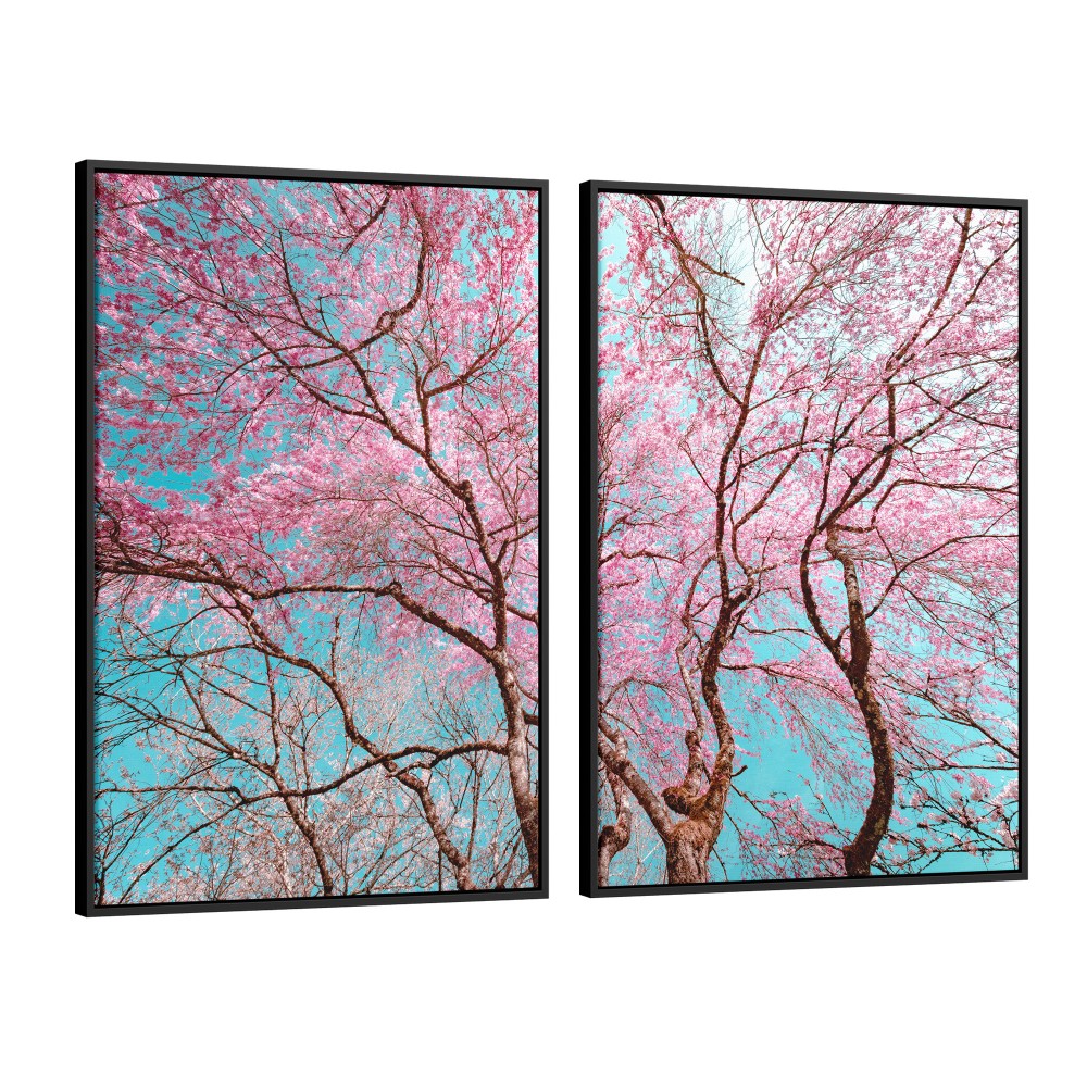 Quadro decorativo Cerejeiras sob céu azul - com 2 quadros