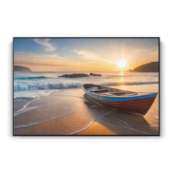 Quadro decorativo Barco na praia com ondas