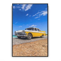 Quadro decorativo Carro amarelo antigo na praia Quadro decorativo Carro amarelo antigo na praia