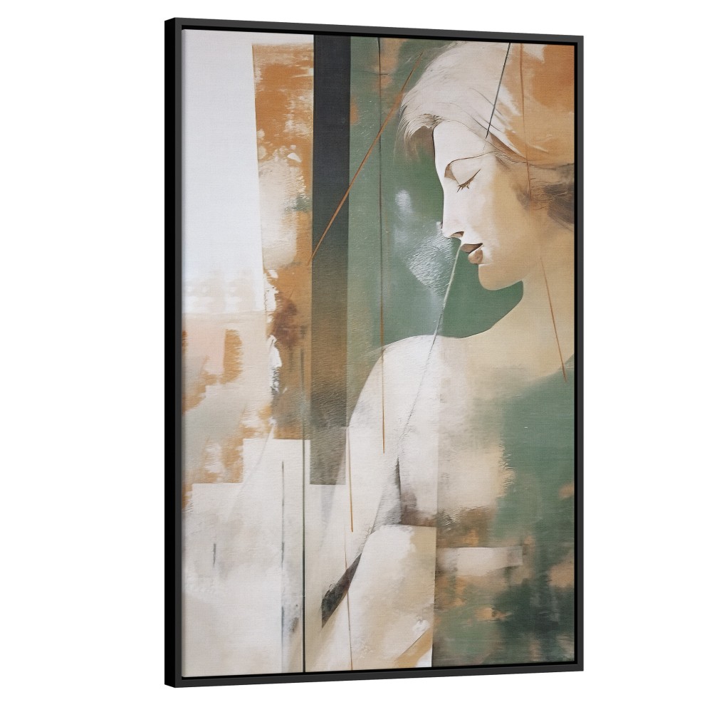 Quadro decorativo Retrato Feminino em verde e laranja