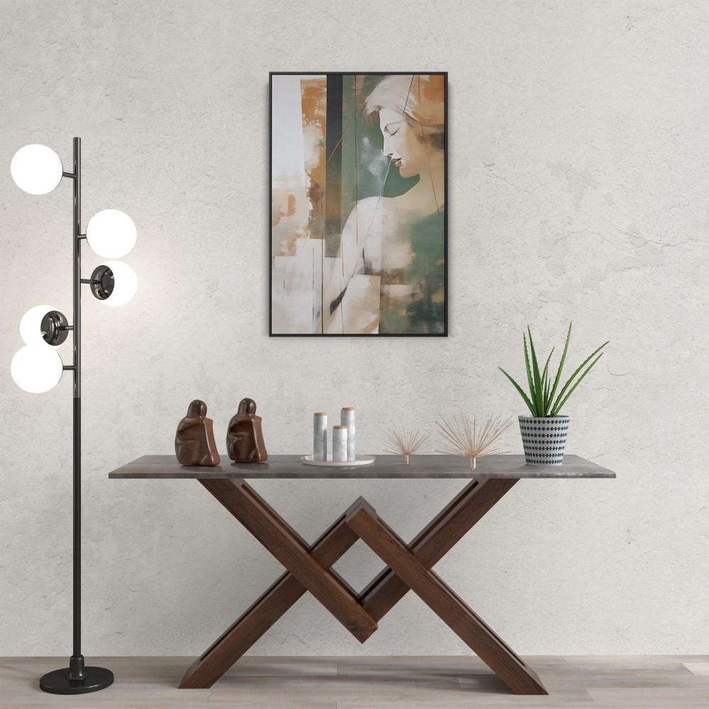 Quadro decorativo Retrato Feminino em verde e laranja